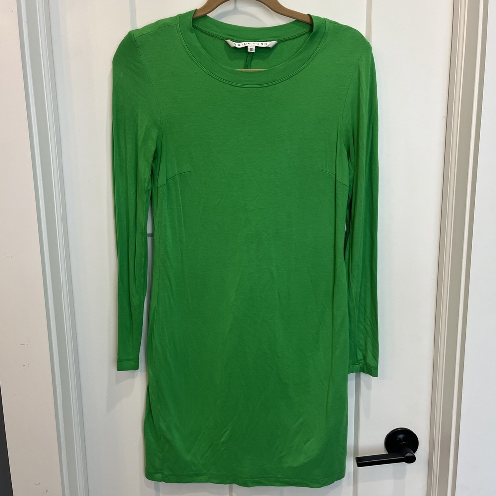 Trina Turk Women's Bright Green Stretchy Lined Long Sleeve Fitted Dress Sz S EUC